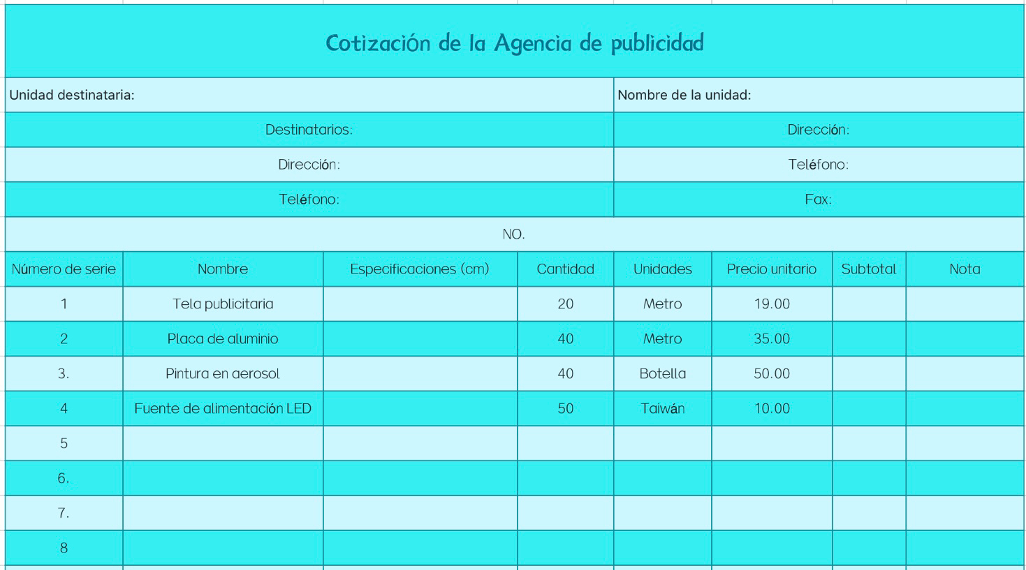 Cotización de la Agencia de publicidad